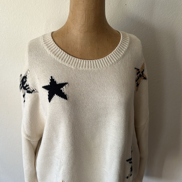 Rails sz L knit ivory Perci neutral animal star cotton blend sweater great cond - Picture 5 of 8